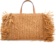 Load image into Gallery viewer, Fringed raffia tote bag