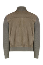 Load image into Gallery viewer, Leather jacket with mixed cotton sleeves