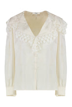 Load image into Gallery viewer, Blouse with a maxi collar in silk jacquard and lace