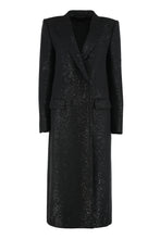 Load image into Gallery viewer, Double-breasted coat in crepe wool blend with sequins