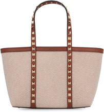 Load image into Gallery viewer, Rockstud leather and canvas mini tote bag