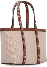 Load image into Gallery viewer, Rockstud leather and canvas mini tote bag