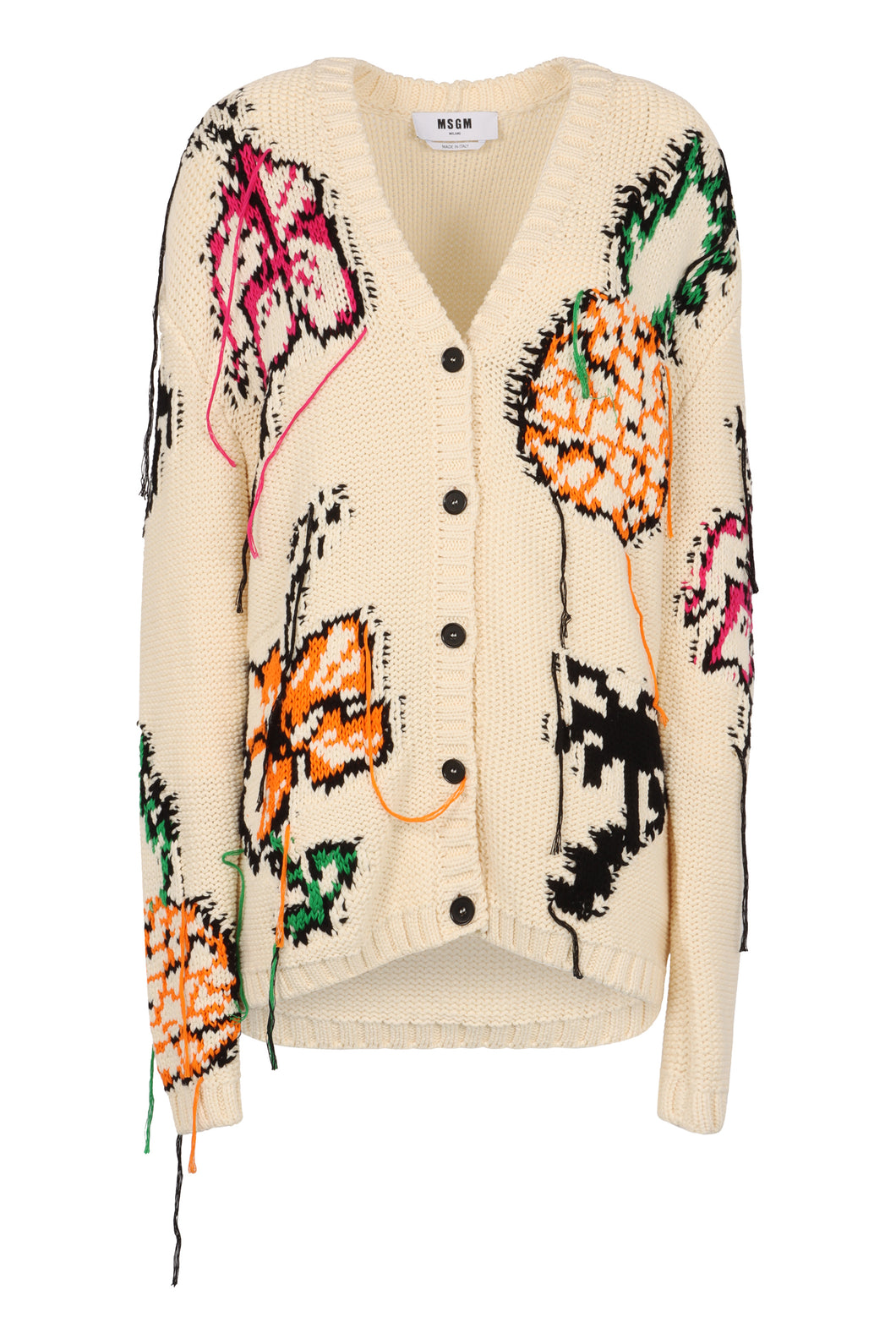 Intarsia details cotton cardigan