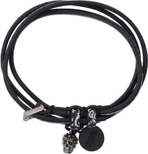 Load image into Gallery viewer, Leather bracelet with metal logo pendant and skull
