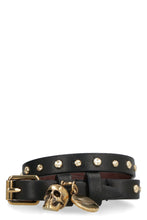 Load image into Gallery viewer, Leather bracelet with metal logo pendant and skull
