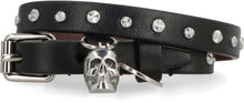 Load image into Gallery viewer, Leather bracelet with metal logo pendant and skull
