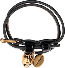 Load image into Gallery viewer, Leather bracelet with metal logo pendant and skull
