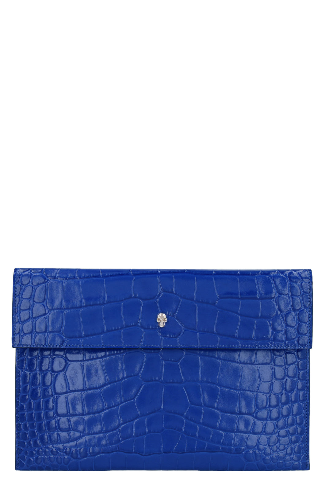 Skull croco-print leather flat pouch