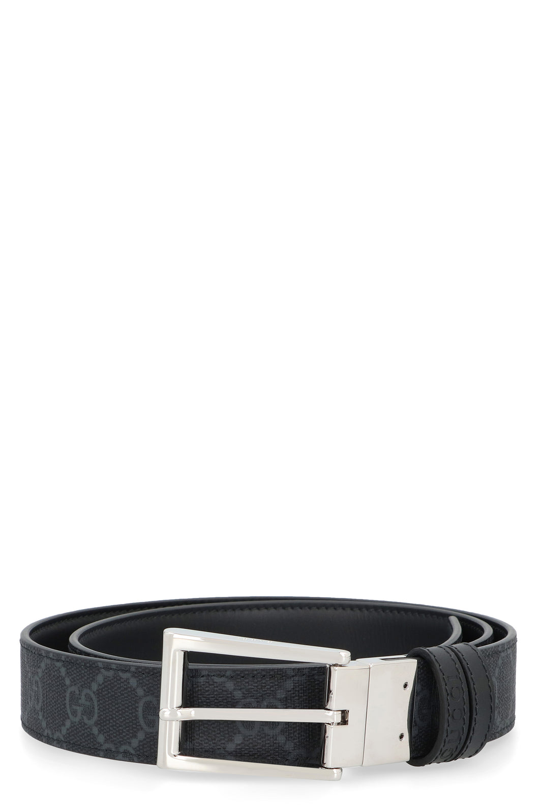 Leather and GG supreme fabric reversible belt