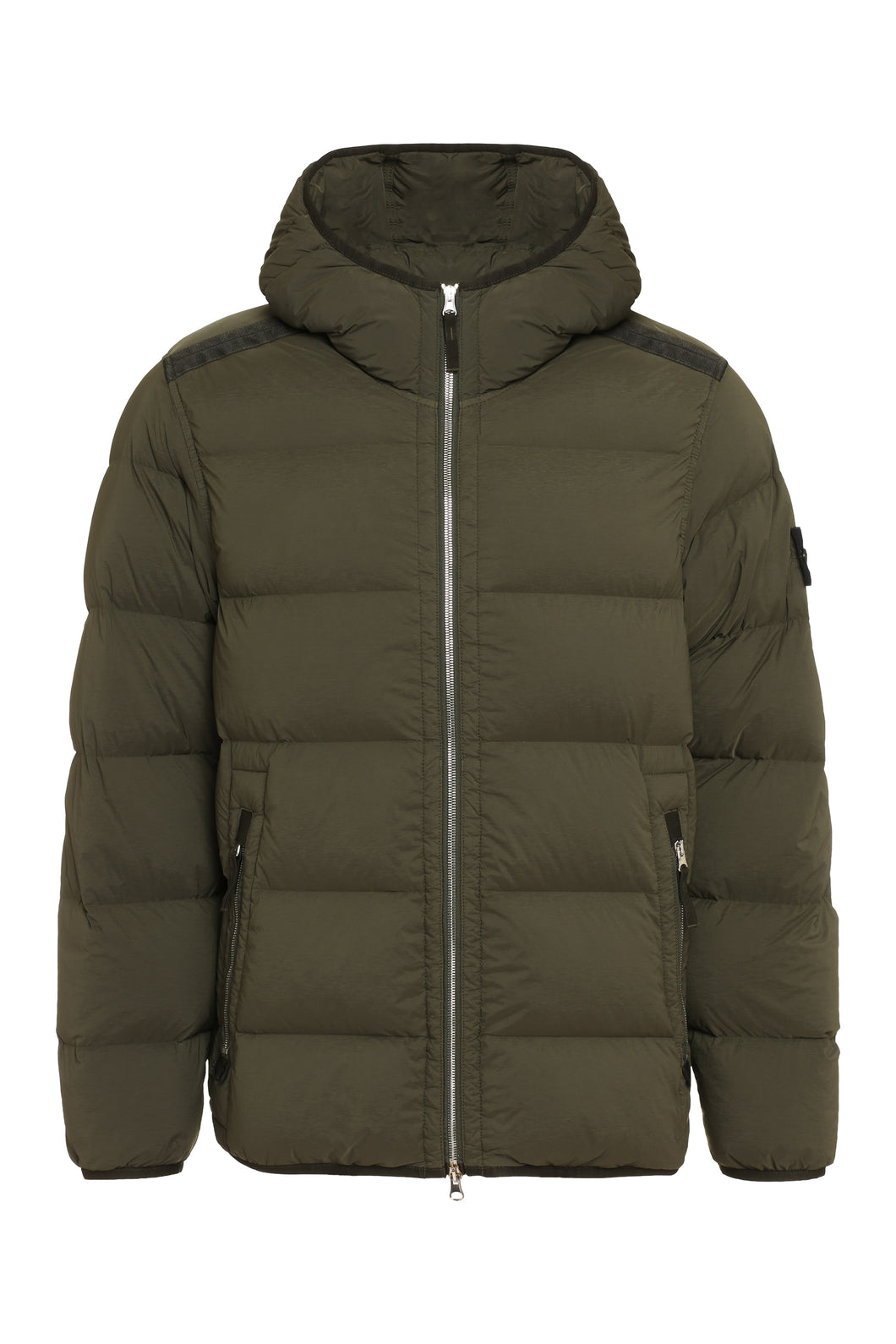 Hooded nylon down jacket