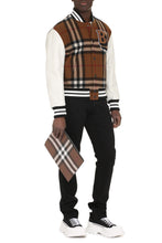 Load image into Gallery viewer, Wool bomber jacket with patches and leather sleeves
