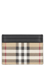 Load image into Gallery viewer, Leather and checked fabric card holder
