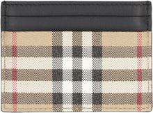 Load image into Gallery viewer, Leather and checked fabric card holder
