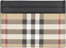 Load image into Gallery viewer, Leather and checked fabric card holder
