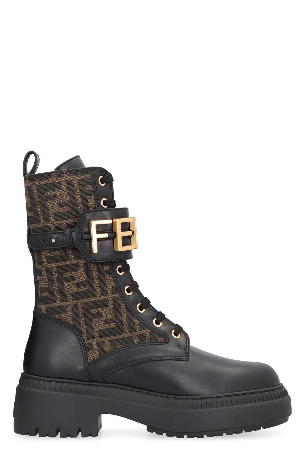Fendigraphy leather combat boots