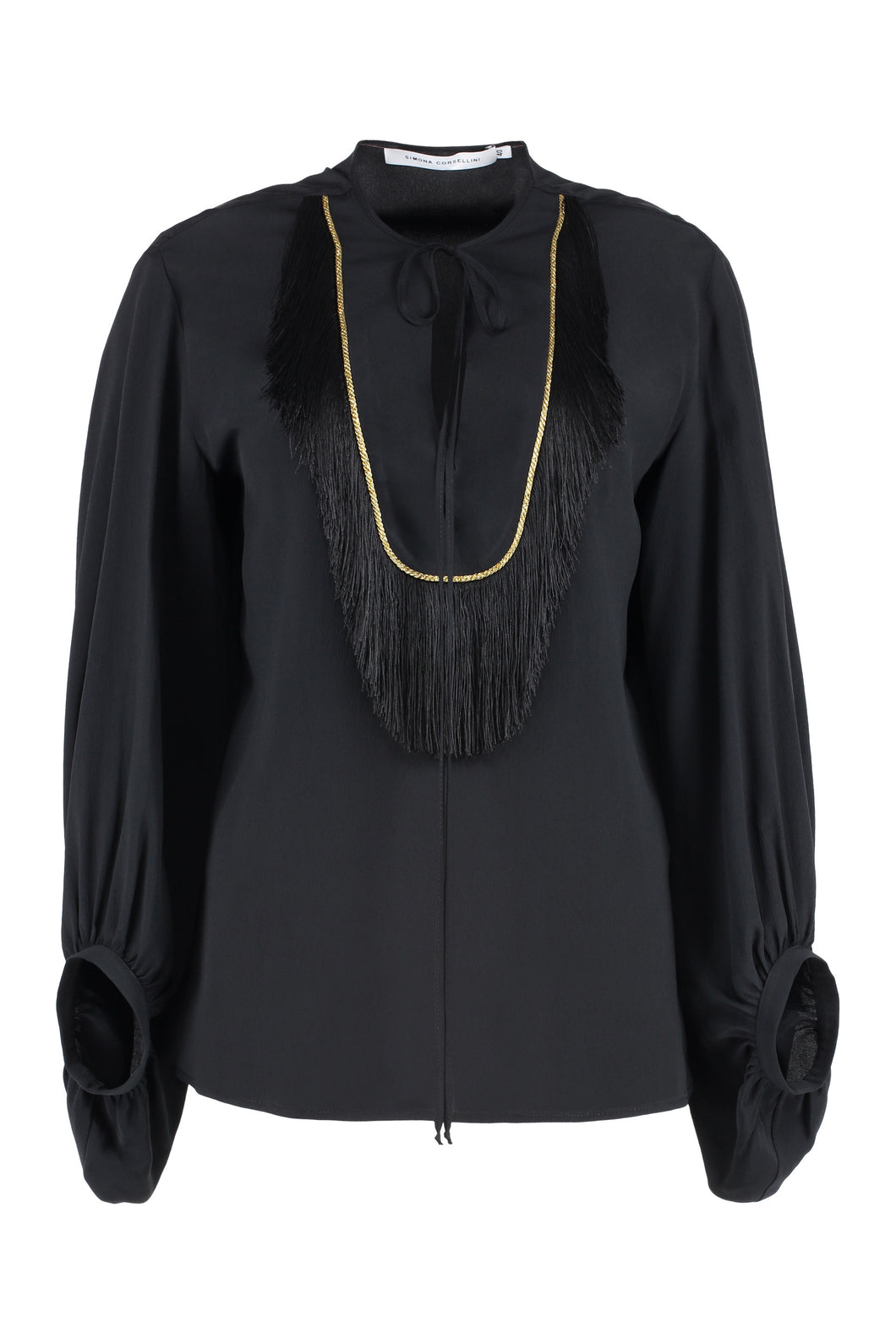 Lace-up collar crêpe blouse