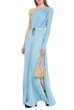 Load image into Gallery viewer, Pleated lurex-knit one-shoulder gown
