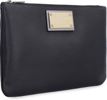 Load image into Gallery viewer, Logo detail flat leather pouch
