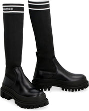 Load image into Gallery viewer, Leather and stretch fabric boots
