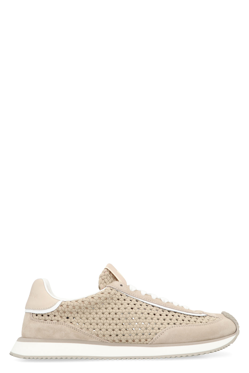 Leather and fabric low-top sneakers