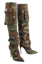 Load image into Gallery viewer, Camouflage motif fabric knee-boots
