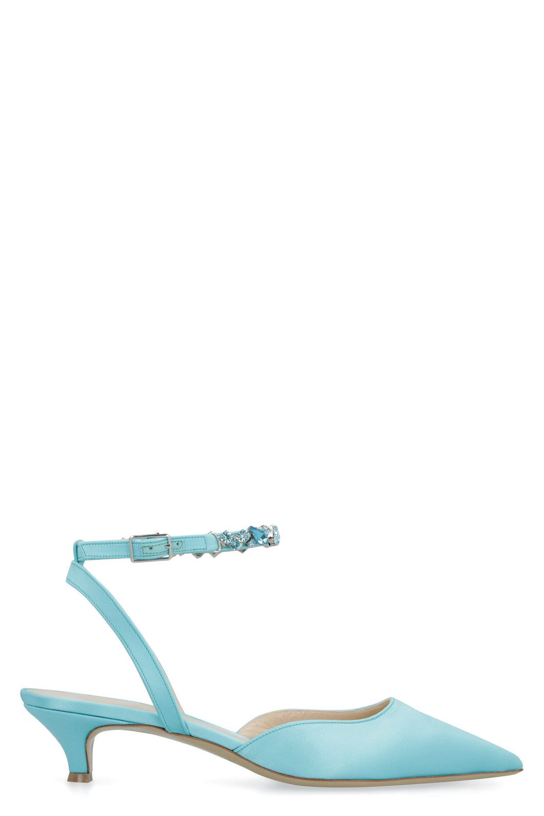 Embellished satin slingback pumps