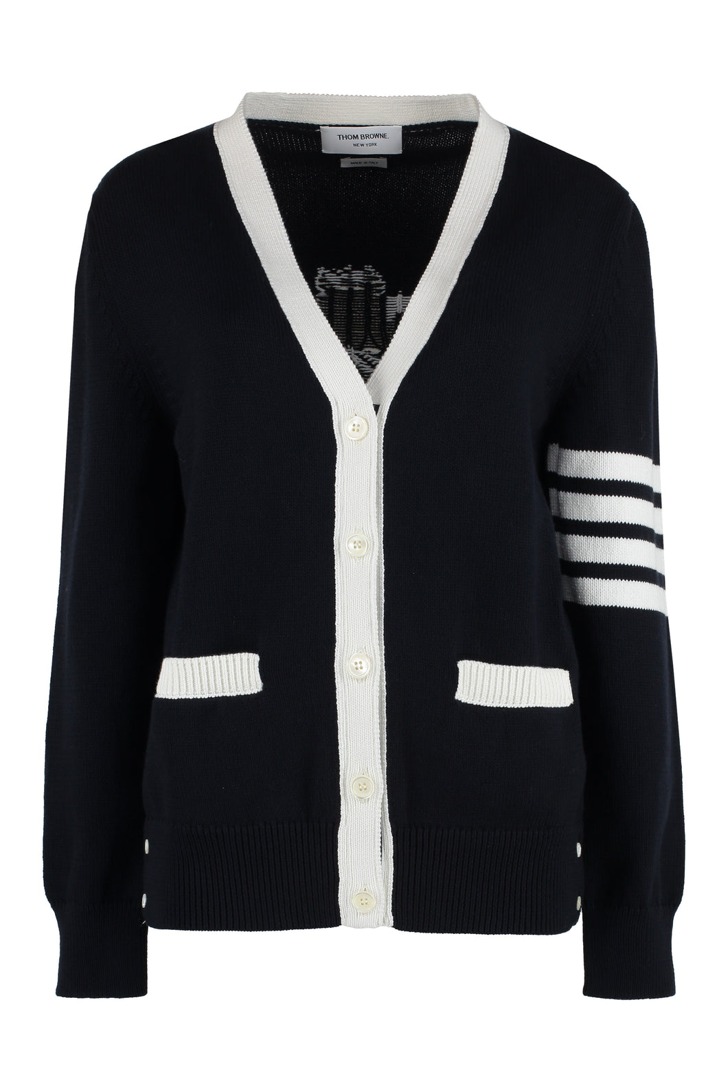Intarsia detail cotton cardigan
