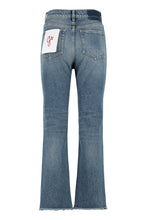 Load image into Gallery viewer, Embroidered patch cropped jeans

