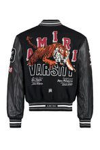 Load image into Gallery viewer, Wool bomber jacket with patches and leather sleeves
