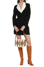 Load image into Gallery viewer, Contrasting lapel tuxedo dress
