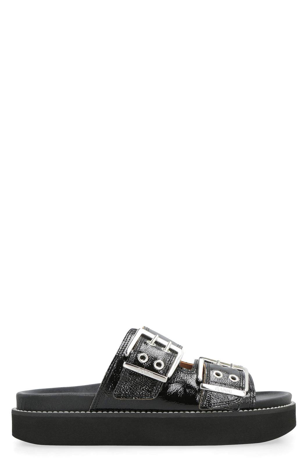 Leather slides with buckle