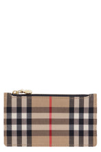 Load image into Gallery viewer, Leather and check fabric card holder
