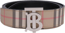 Load image into Gallery viewer, Leather and Vintage check fabric reversible belt
