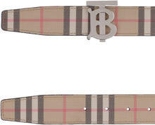 Load image into Gallery viewer, Leather and Vintage check fabric reversible belt
