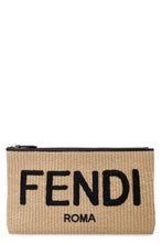 Load image into Gallery viewer, Raffia clutch with embroidered logo
