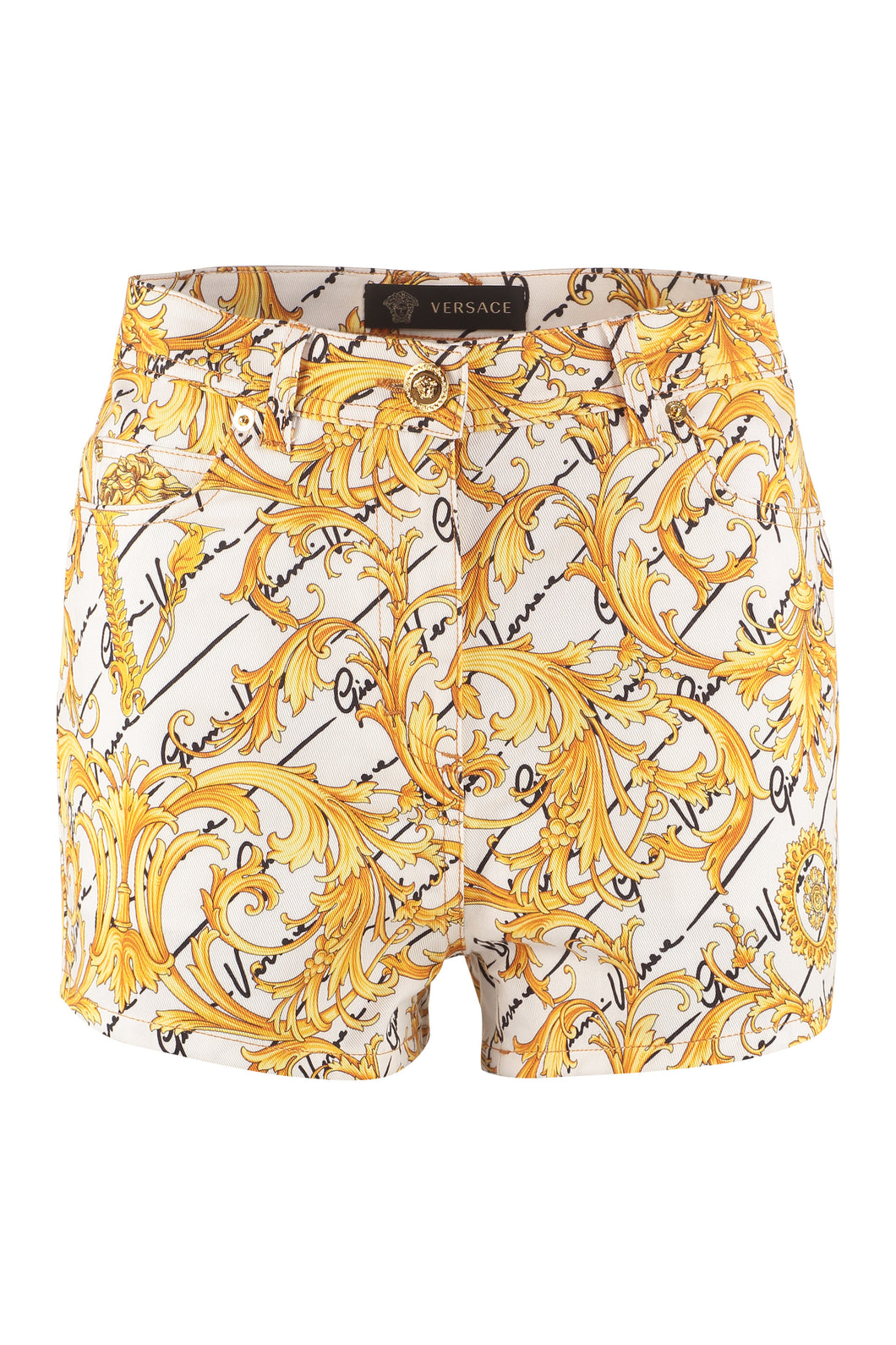 Printed denim shorts