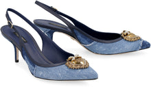 Load image into Gallery viewer, Denim pointy-toe slingbacks
