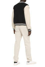 Load image into Gallery viewer, Leather sleeves bomber jacket
